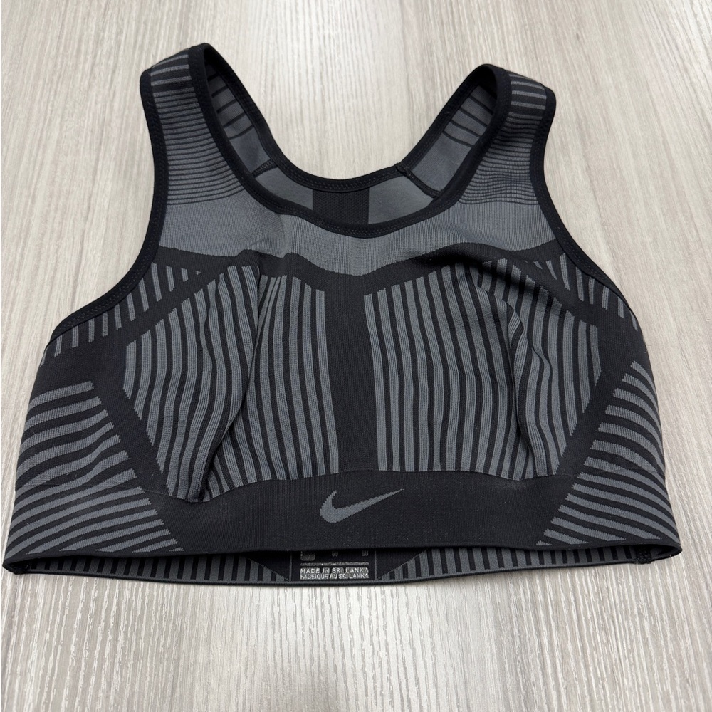 Nike Gray and Black Seamless Stripe Sports Bra